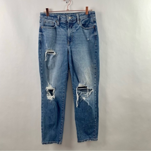 Old Navy Hi-Rise O.G. Straight Jeans What a Dahlia Wash Distressed & Ripped 8 - Picture 1 of 14